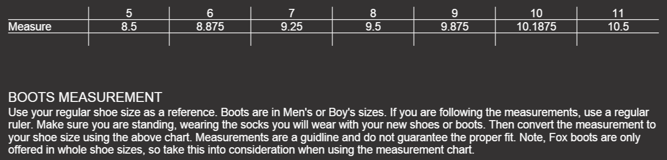 youth boot size chart