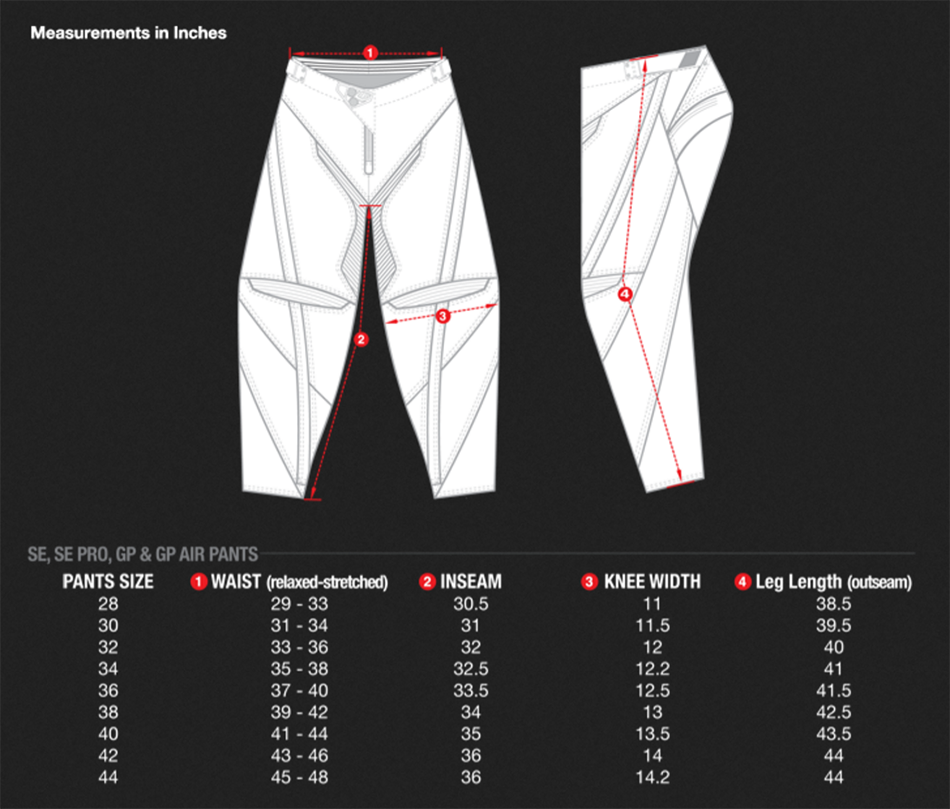 lee pants size chart