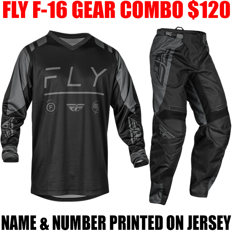 2024 FLY RACING F16 GEAR COMBO BLACK/ CHARCOAL Pro Style MX